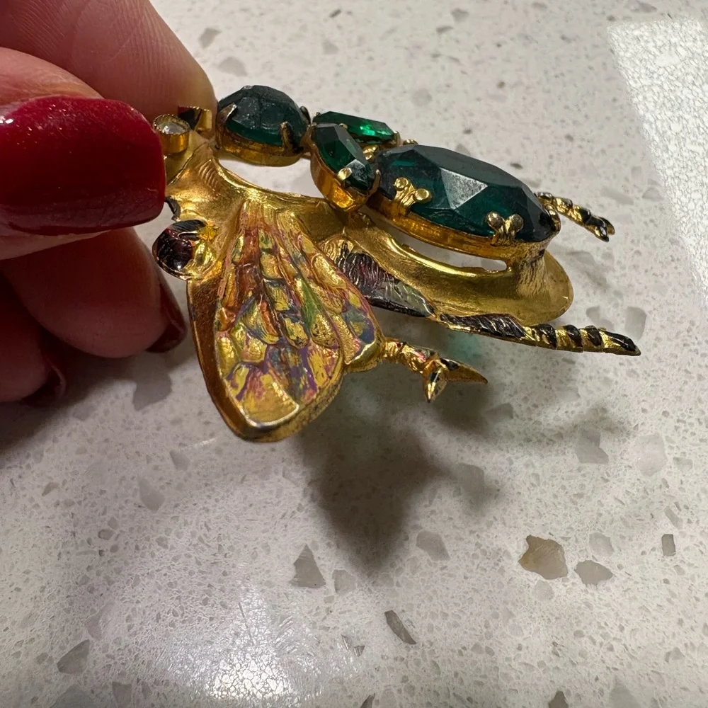 Vintage Gold and Green Insect Brooch - Picture 3 of 6